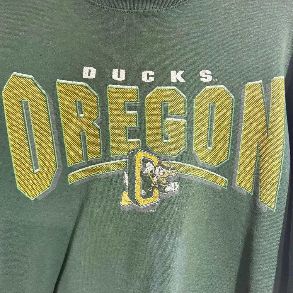 Vintage Oregon Ducks Sweatshirt Adult Size Large Pro Player USA Green - Picture 3 of 5